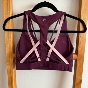Fabletics Strappy Sports Bra - Burgundy and Light Pink